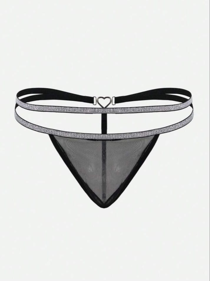 Men's Sexy Black Mesh Silver Threated G-String Underwear